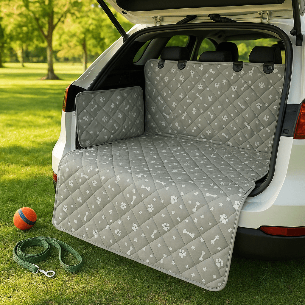 Couverture-pour-chien-pour-voiture-universelle-avec-sangle appuie tête avec protections latérales pour le coffre de la voiture-lavable en machine, 100% imperméable, résistant aux griffes et morsures, épais et rembourré confortable et anti-poils et saletés-protection housse pour le coffre de tout type de véhicule
