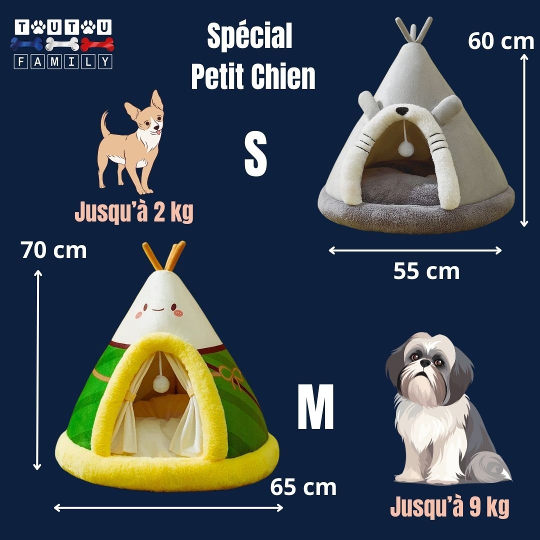 Niche-d-interieur-pour-petit-chien-guide-des-tailles- 2 tailles disponibles dimensions - S et M pour chien jusqu'Ă 9 kg