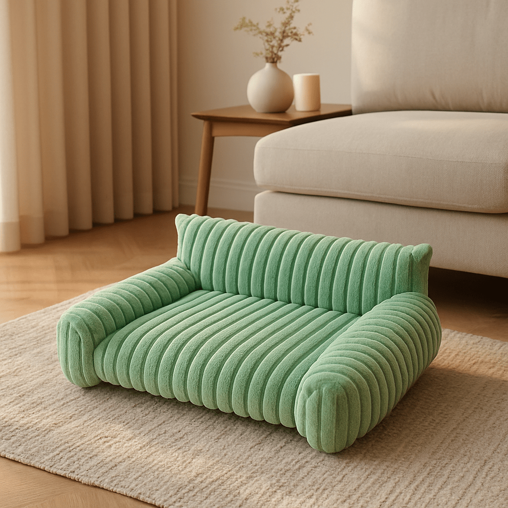 Canapés-pour-chiens-apaisant-peluche et rembourrage 100% coton haute densité ergonomique-déhoussable et lavable en machine-lit chaud ultra doux et résistant aux griffes et morsure-technologie anti-tâche-antidérapant-avec dossier et 2 accoudoirs épais et moelleux pour chien de petite taille de 0 à 10 kg-de couleur vert 