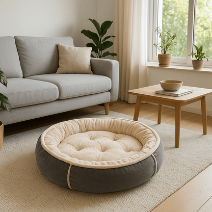 Coussin-pour-chien-anti-stress-gris et blanc au design moderne style suédois gris anthracite pour chien de petite à moyenne taille-rembourrage 100% coton haute résilience ergonomique lavable et antidérapant