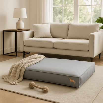 Coussin-pour-chien-imperméable-gris-déhoussable épais avec matelas 100% coton PP ergonomique et housse en simili cuir ultra-résistante avec technologie anti-affaissement pour petit et moyen chien
