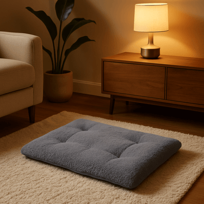 Couverture-chauffante-pour-chien-auto-coton-épais-ergonomique-déhoussable et lavable en machine-en velours doux-antidérapant, légère et transportable, polyvalente pour cage de transport, niche, panier, voiture, résistante aux griffes et morsures pour chien de petite à grande taille du S au XL-de couleur gris