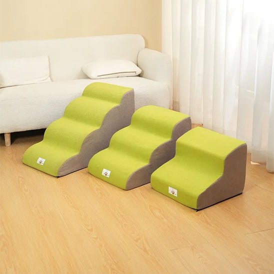 Escalier pour chien chiot antidérapant, déhoussable lavable en machine avec mousse haute résilience à mémoire de forme pour protèger les articulations sensibles, sécurisé , confortable, résistant aux griffes pour petit et chien de moyenne taille-design velours sur le dessus ultra-doux et tissu en coton solide-photo des trois modèles de 2 marches, 3 marches et 4 marches