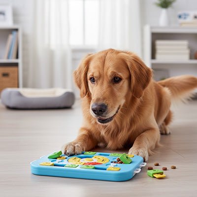 Jeu-pour-chien-intelligent-Qi-anti-anxiété-de-séparation, Design antidérapant avec 4 patins en caoutchouc pour éviter les renversements
Matériau PP ultra-résistant, sans danger et compatible lave-vaisselle
Dimensions généreuses (35×26×3,8 cm) adaptées à toutes les races
24 points mobiles et 26 trous d'alimentation pour multiplier les défis
Bouton sonore central qui éveille la curiosité naturelle- un chien gourmand qui cherche avec plaisir les croquettes cachées dans le jouet distributeur de croquettes