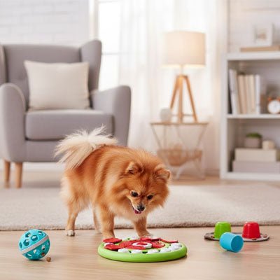 Jouet-intelligent-pour-chien-chiot-puzzle-compatible pour le lave-vaisselle, surface arrondie et lisse qui respecte sa langue et ses dents
Réduction immédiate des vomissements après repas
Meilleure assimilation des nutriments grâce à la mastication
Satiété prolongée qui évite les demandes constantes
Convient aux chiots comme aux chiens adultes-stimulation mentale-un chien adulte qui cherche à résoudre le puzzle pour trouver les croquettes cachées en l'absence de ses maitres dans le salonb de l'appartement
