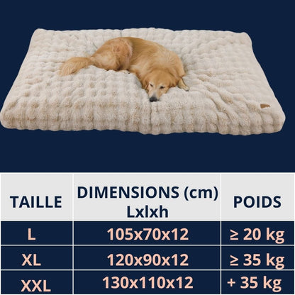 Lit-chien-xxl-déhoussable-guide-des-tailles-pour-chien moyen et grand chien-3 tailles disponibles-L-XL-XXL-dimensions détaillées et poids du chien correspondant