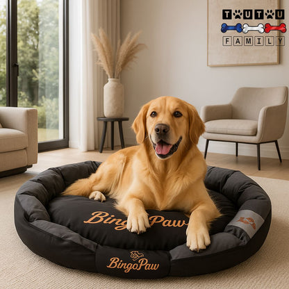 Panier-chien-xxl-grand-chien-un golden-couché-sur-son-panier-moelleux-rembourrage 100% coton-déhoussable-lavable-solide-indestructible-antudérapant
