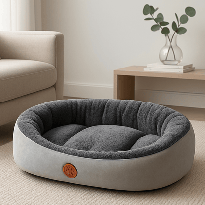 Panier-pour-chien-gris-lavable en machine-anti-stress-rembourrage 100% coton haute densité-avec rebord entourant-antidérapant-douillet chaud et sécurisant pour petit à chien de moyenne taille-moelleux-chaud-en-peluche-résistant aux griffes