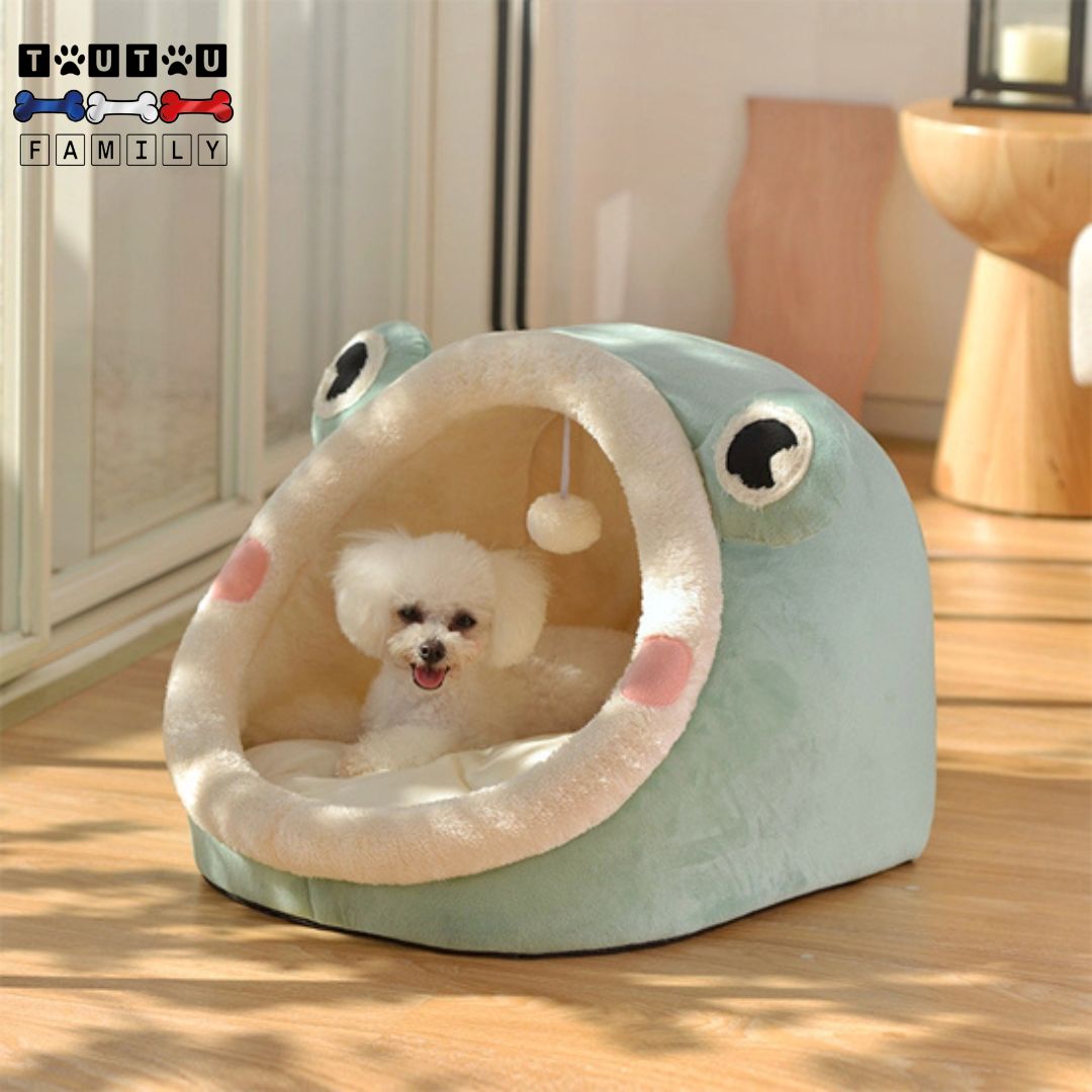 Panier-pour-chihuahua-petit-chien-dans sa niche en forme de grenouille douce et chaude, antidérapant, avec coussin épais en coton déhoussable et lavable 