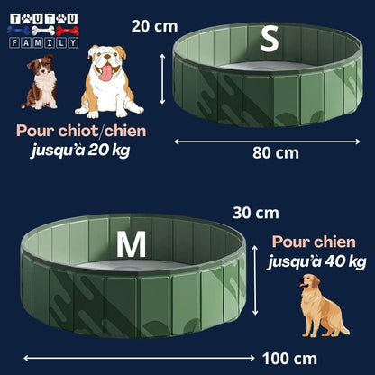 Piscine-rigide-pour-chien-pliable-guide-des-tailles-taille-pour chien jusqu'à 20 kg de diamètre de 80 cm pour chiot et taille M de diamètre de 100 cm pour chien jusqu'à 40 kg- piscine pour petit et grands-chiens