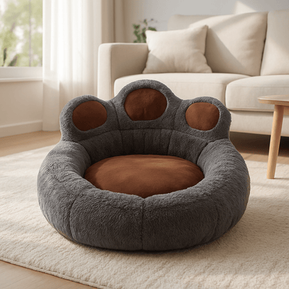 Pouf-pour-chien-gris et marron design pattes d'ours pour chien de petite à moyenne taille-déhoussable, antidérapant et lavable en machine