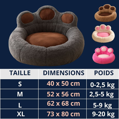 Pouf-pour-chien-guide-des-tailles-4 tailles S-M-L et XL pour chien de petite à moyenne taille-dimensions détaillées avec correspondance avec le poids des chiens