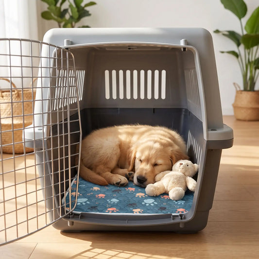 Tapis-d-hygiene-pour-chien-chiot- ultra absorbant, pour l'incontinence, post opératoire, apprentissage propreté, rembourrage super épais 100% coton haute densité, surface douce et imperméable, fond antiderapant, disponible en 3 tailles S,M et L pour protéger les meubles, siège, literie canine, ou surface de couchage pour chien adulte de petite à moyenne race-un chiot de grande race couché sur son tapis 100% absorbant confortable et respirant comme protection dans sa cage de transport