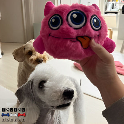 Balle-interactive-pour-chien-monstre-rebondissante-jouet-en-peluche-résistante-belle-rebondissant-et-sonore-pour-stimuler-le-physique-et-la-coordination-des-chien-deux-petits-chien-prêt-à-courir-sur-la-balle-rebondissante-qui-bouge-toute-seule-au-contact-tendu-par-leur-maitre
