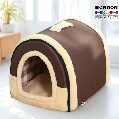 Niche-chien-interieur-avec-coussin-amovible-marron-avec-poignée-de-transport-tissu-oxford-100%-imperméable-coussin-100%-coton-amovible-et-lavable-en-machine-en-forme-de-grotte-pour-chien-respirant-avec-ses-deux-ouverture-des-2-côtés-transformable-en-panier-pour-petit-chien