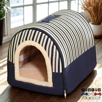 Niche-chien-interieur-avec-coussin-amovible-bleu-raye-design-marin-avec-son-coussin-100%-coton-lavable-structure-100%-imperméable-fond-antidérapant-pour-la-maison-en-transport-en-voyage-légère-et-pliable
