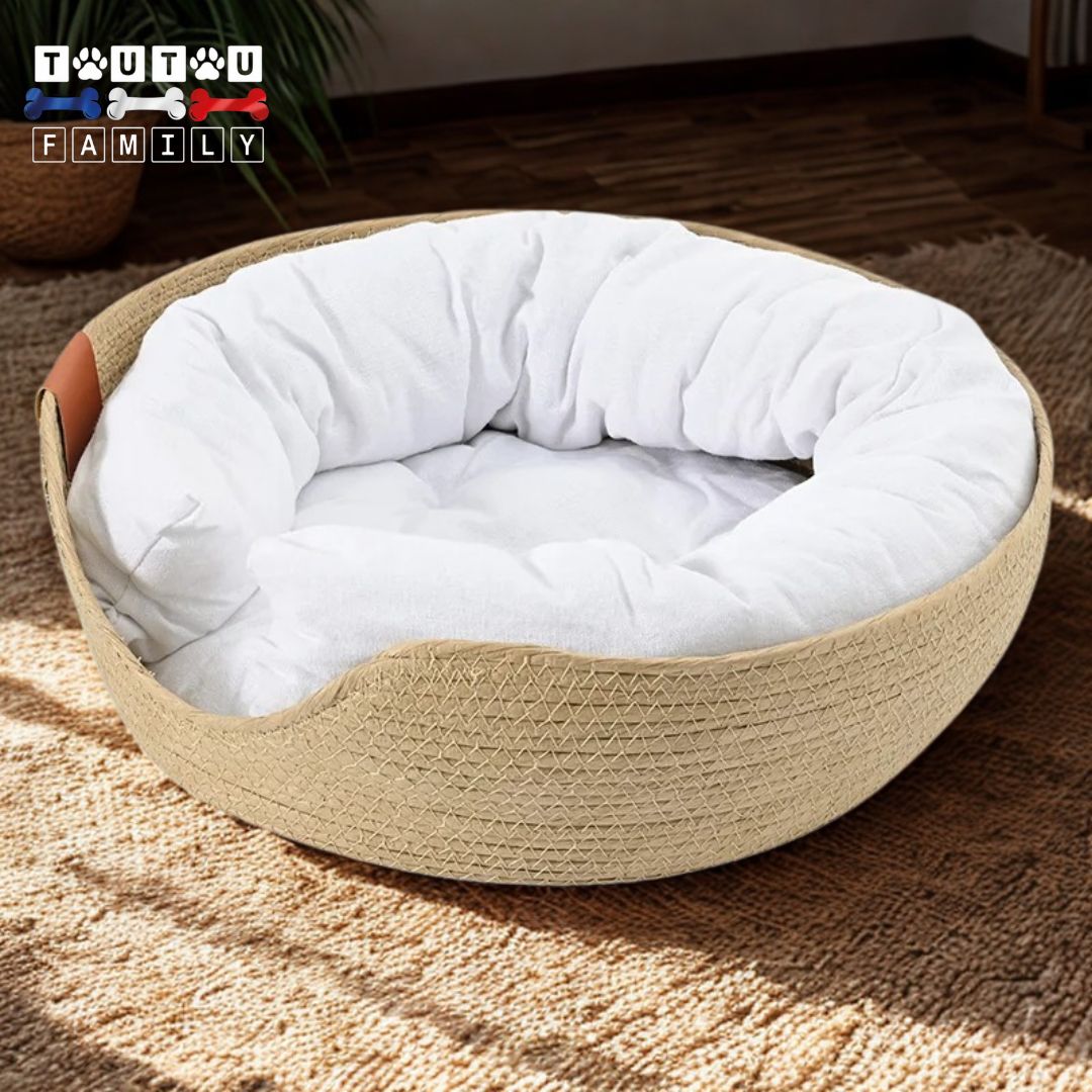 Panier-petit-chien-osier-coussin-et-traversin-design-lavable-100%-coton-et-tissé-à-la-main-100%-naturel-pour-chihuahua-pinsher-nain-chien-de-race-toy