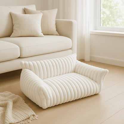 Sofa-chien-blanc-coton-un canapé blanc doux et résistant déhoussable et lavable en machine pour chien de petite taille antidérapant au rembourrage 100% coton haute densité